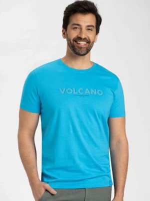 Zdjęcie produktu Niebieska koszulka męska z gumowym nadrukiem T-MONTE Volcano