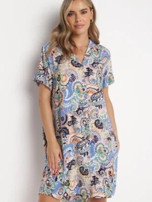 Zdjęcie produktu Niebieska Koszulowa Sukienka Midi z Podpinanymi Rękawami Rinaldi