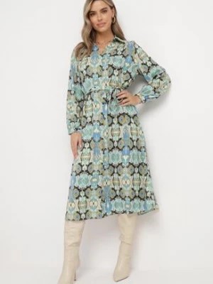 Zdjęcie produktu Niebieska Koszulowa Sukienka Midi z Wiązanym Paskiem Bartissa