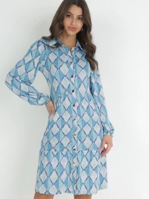 Zdjęcie produktu Niebieska Koszulowa Sukienka w Retro Wzór Alelena