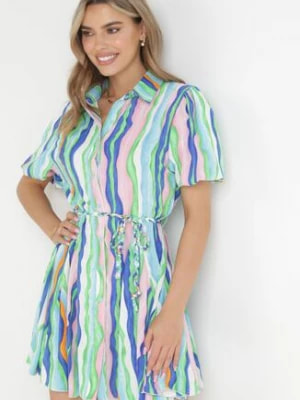 Zdjęcie produktu Niebieska Koszulowa Sukienka z Plecionym Paskiem Omena