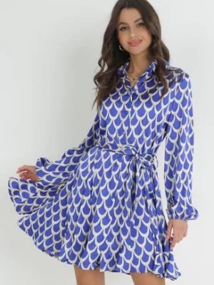 Zdjęcie produktu Niebieska Koszulowa Sukienka z Wiązanym Paskiem Atheneta