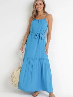 Zdjęcie produktu Niebieska Rozkloszowana Sukienka Maxi na Ramiączkach Awlia