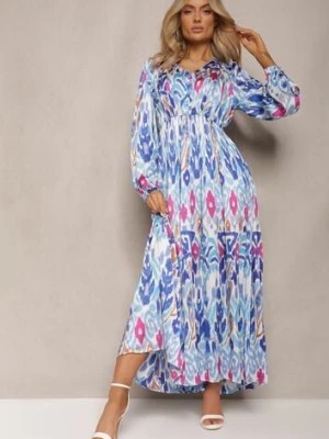 Zdjęcie produktu Niebieska Rozkloszowana Sukienka z Elastyczną Gumką w Talii w Stylu Boho Mizza