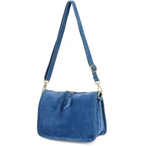 Zdjęcie produktu Niebieska skórzana listonoszka damska włoska zamszowa kuferek Beltimore niebieski Merg