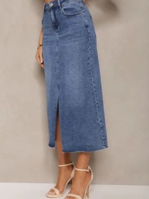Zdjęcie produktu Niebieska Spódnica Maxi z Rozcięciem z Jeansu Vonuline
