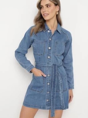 Zdjęcie produktu Niebieska Sukienka Jeansowa o Koszulowym Kroju z Wiązanym Paskiem Wistellia