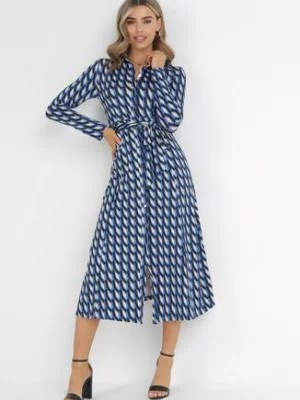 Zdjęcie produktu Niebieska Sukienka Koszulowa w Geometryczny Wzór Kelsam
