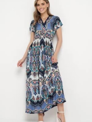 Zdjęcie produktu Niebieska Sukienka Maxi w Stylu Boho z Elastycznej Wiskozy Arnevia