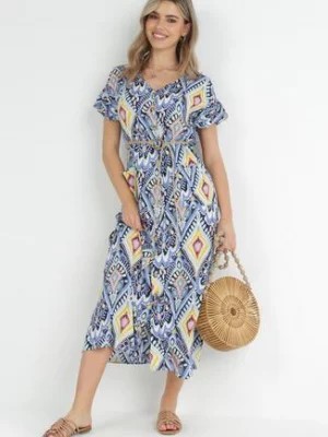 Zdjęcie produktu Niebieska Sukienka Maxi z Guzikami i Sznurkiem Phebia