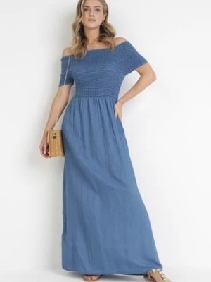 Zdjęcie produktu Niebieska Sukienka Maxi z Hiszpańskim Dekoltem Raandrys