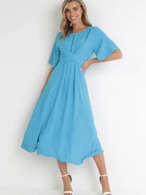 Zdjęcie produktu Niebieska Sukienka Maxi z Ozdobnym Wiązaniem i Gumką w Talii Myrcella