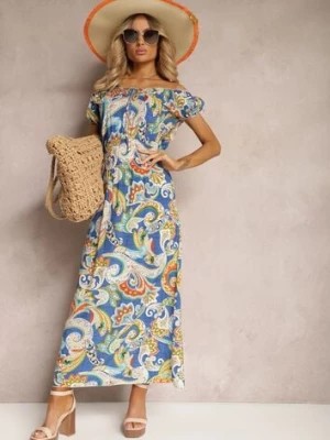 Zdjęcie produktu Niebieska Sukienka na Lato z Bawełny w Stylu Boho Hiszpanki Lenadia