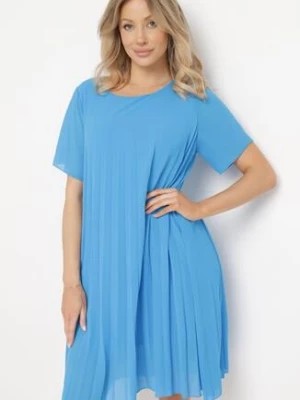 Zdjęcie produktu Niebieska Sukienka Plisowana z Lekko Luźnym Fasonie Forxia