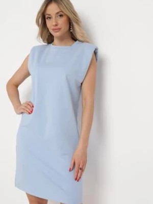 Zdjęcie produktu Niebieska Sukienka Pudełkowa z Podkreślonymi Ramionami Mimossa