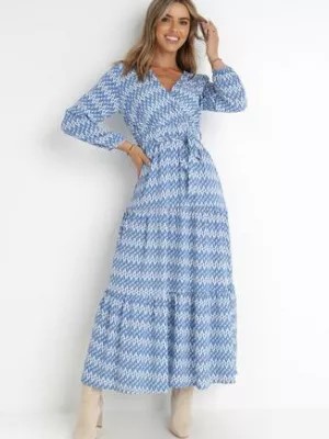 Zdjęcie produktu Niebieska Sukienka Rozkloszowana z Gumką w Pasie Mosho