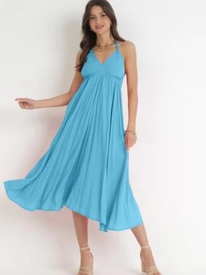 Zdjęcie produktu Niebieska Sukienka Wiązana na Szyi z Wiskozy Ellaze