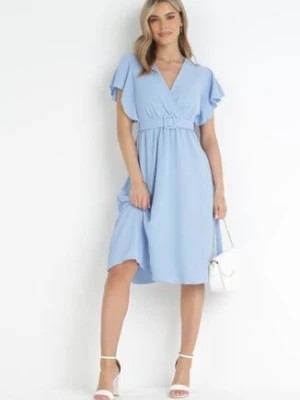 Zdjęcie produktu Niebieska Sukienka z Kopertowym Dekoltem i Paskiem Sizue