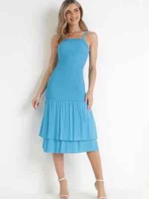 Zdjęcie produktu Niebieska Wiskozowa Sukienka Midi o Dopasowanym Fasonie Ilynn