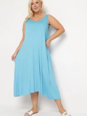 Zdjęcie produktu Niebieska Wiskozowa Sukienka na Ramiączkach Ozdobiona Metaliczną Nicią Nevina