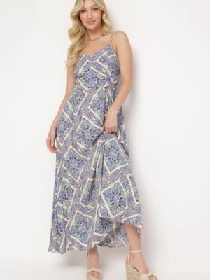 Zdjęcie produktu Niebieska Wiskozowa Sukienka na Regulowanych Ramiączkach z Gumkami w Pasie Ysilla