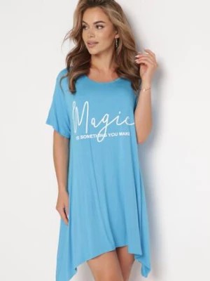 Zdjęcie produktu Niebieska Wiskozowa Sukienka Tunika z Napisem Neliada