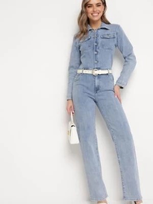 Zdjęcie produktu Niebieski Jeansowy Kombinezon z Bawełny z Długim Rękawem i Spodniami Zapinany na Guziki Lystar
