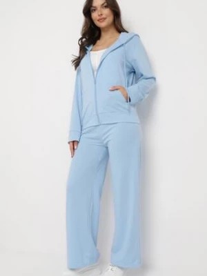 Zdjęcie produktu Niebieski Komplet Dresowy o Luźnym Fasonie Bluza na Suwak i Szerokie Spodnie Cristala