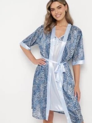 Zdjęcie produktu Niebieski Komplet Piżamowy Koszula Nocna i Szlafrok w Cętki Pellan