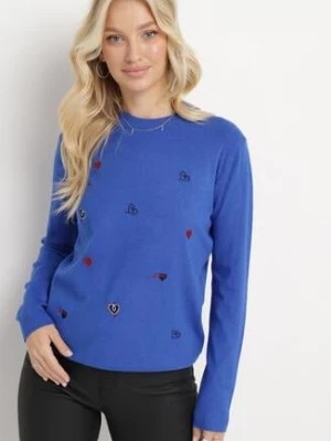 Zdjęcie produktu Niebieski Sweter z Kaszmirem i Naszywkami w Serca Juviena