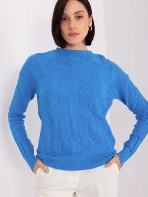Zdjęcie produktu Niebieski sweter z warkoczami z dodatkiem wiskozy Wool Fashion Italia