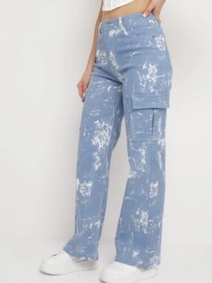 Zdjęcie produktu Niebieskie Jeansy z Szerokimi Nogawkami z Bielonym Wzorem i Wysokim Stanem Junikova
