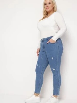Zdjęcie produktu Niebieskie Jeansy z Wysokim Stanem z Ozdobnymi Przetarciami Meriste