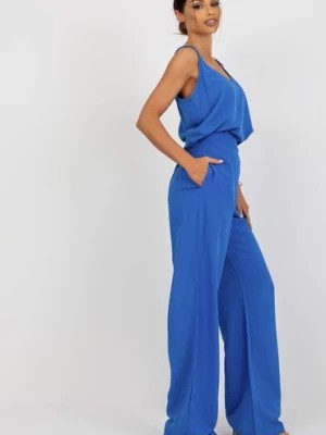 Zdjęcie produktu Niebieskie letnie spodnie z materiału z lnem OCH BELLA