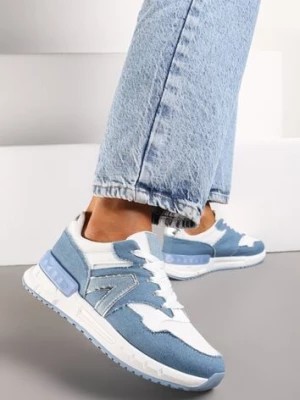 Zdjęcie produktu Niebiesko-Białe Płaskie Sneakersy przed Kostkę z Ekozamszu ze Sznurowaniami Jrines