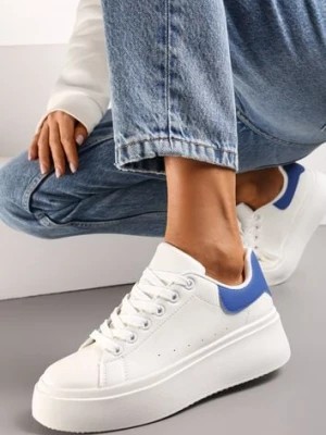 Zdjęcie produktu Biało-Niebieskie Sneakersy na Grubej Podeszwie Yarna