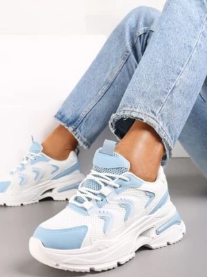 Zdjęcie produktu Biało-Niebieskie Sneakersy na Grubej Podeszwie z Metalicznymi Wstawkami Seta