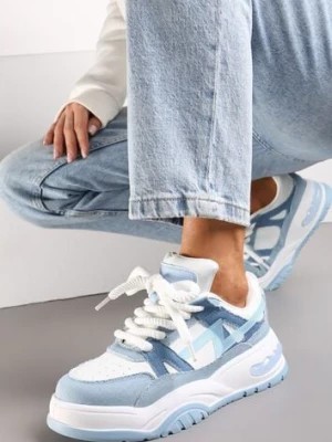 Zdjęcie produktu Niebieskie Sneakersy na Grubej Podeszwie z Szerokim Wiązaniem Iniestra