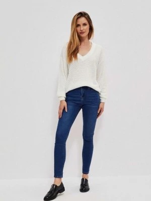 Zdjęcie produktu Niebieskie spodnie damskie jeansowe skinny Moodo