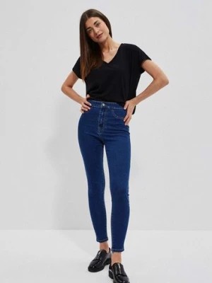 Zdjęcie produktu Niebieskie spodnie damskie jeansowe z wysokim stanem Moodo