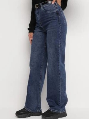 Zdjęcie produktu Niebieskie Szerokie Jeansy z Paskiem w Komplecie Miameka