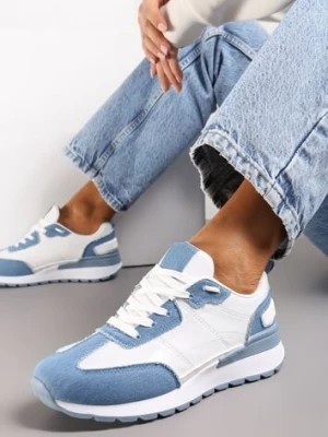 Zdjęcie produktu Biało-Niebieskie Sznurowane Sneakersy z Materiałowymi Wstawkami Aneril