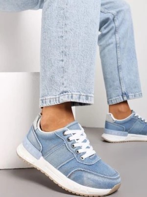 Zdjęcie produktu Niebieskie Sznurowane Sneakersy z Jeansowymi Wstawkami Greha