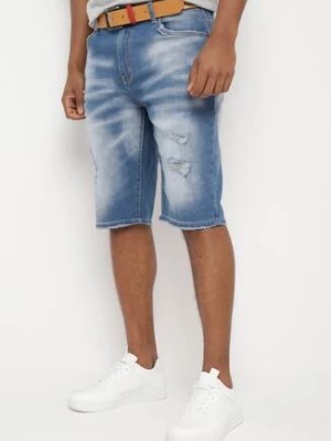 Zdjęcie produktu Niebieskie Szorty Jeansowe z Przetarciami i Paskiem z Imitacji Skóry Tleasa