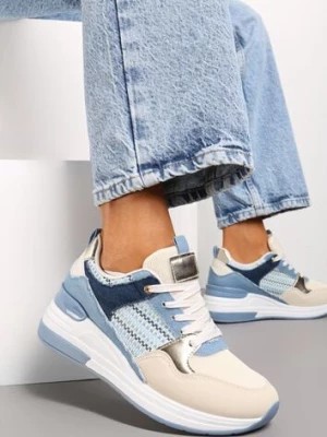 Zdjęcie produktu Niebiesko-Beżowe Sneakersy z Niskim Koturnem i Ozdobnymi Wstawkami Ysabeltia