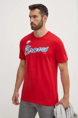 Zdjęcie produktu Nike t-shirt bawełniany Atlanta Braves męski kolor czerwony z nadrukiem