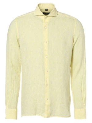 Zdjęcie produktu Nils Sundström Męska koszula lniana Mężczyźni Slim Fit len żółty wypukły wzór tkaniny kołnierzyk włoski,