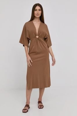Zdjęcie produktu Nissa sukienka kolor brązowy midi rozkloszowana