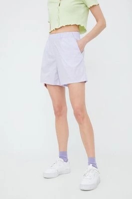 Zdjęcie produktu Noisy May szorty bawełniane damskie kolor fioletowy gładkie high waist