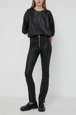 Zdjęcie produktu Notes du Nord spodnie skórzane damskie kolor czarny dzwony high waist